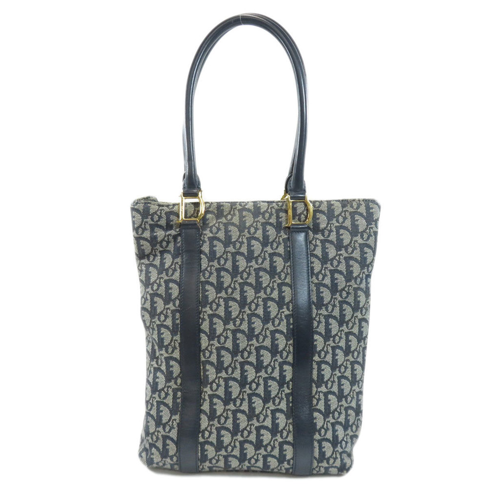 Christian Dior Trotter Tote Bag Canvas Leather Navy